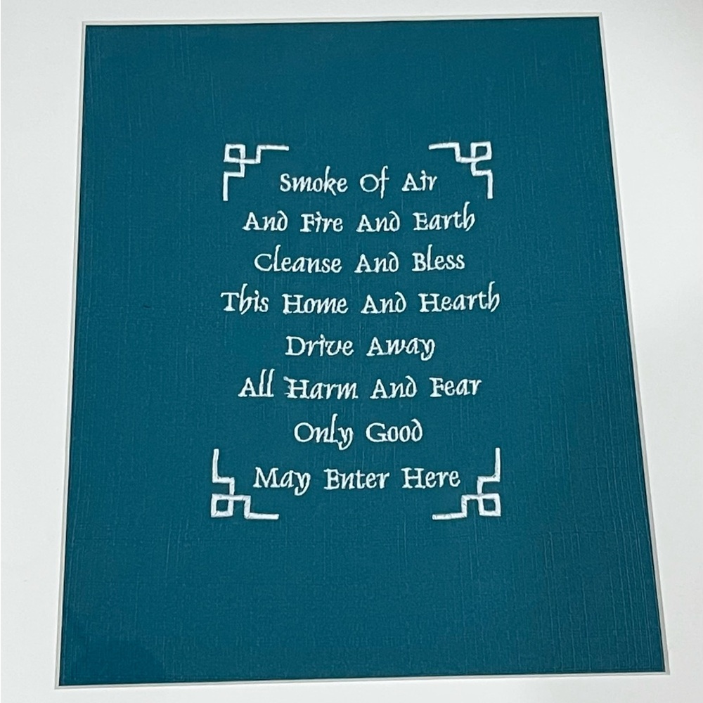 Embroidered Fabric Wiccan Home Protection Blessing Framable Wall Decor